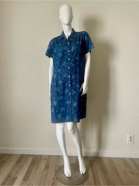 Cherokee Denim Chambray Shirt Dress with Floral Pattern size XL